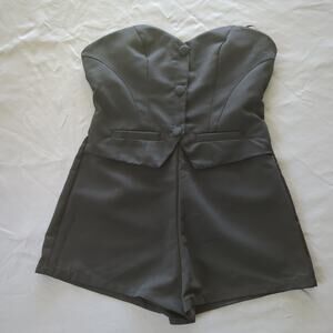 NWT Forever 21 Black Strapless High Waist Mini Romper Size L